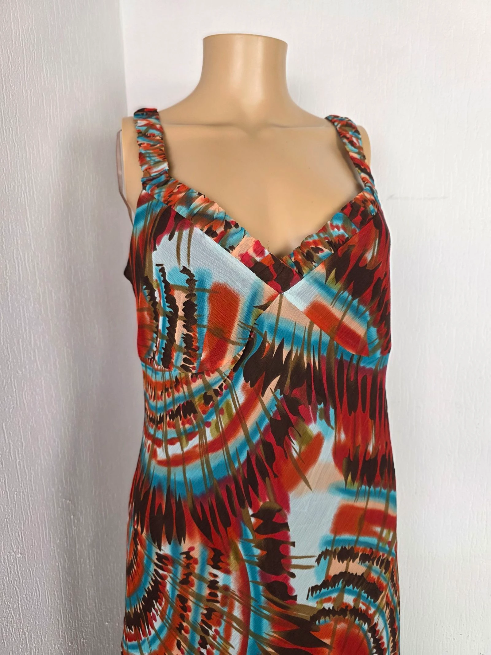 Lange vloeiende jurk met psychedelisch motief / tie-dye Y2K vintage bohemien trend maat 40/42 – photo 2